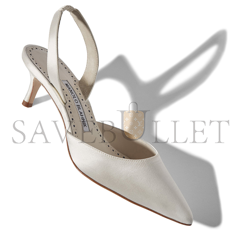 MANOLO BLAHNIK CAROLYNE BRIDE WHITE SATIN SLINGBACK PUMPS 9XX-0027-0002 MANOLO BLAHNIK CAROLYNE BRIDE WHITE SATIN SLINGBACK PUMPS 9XX-0027-0002