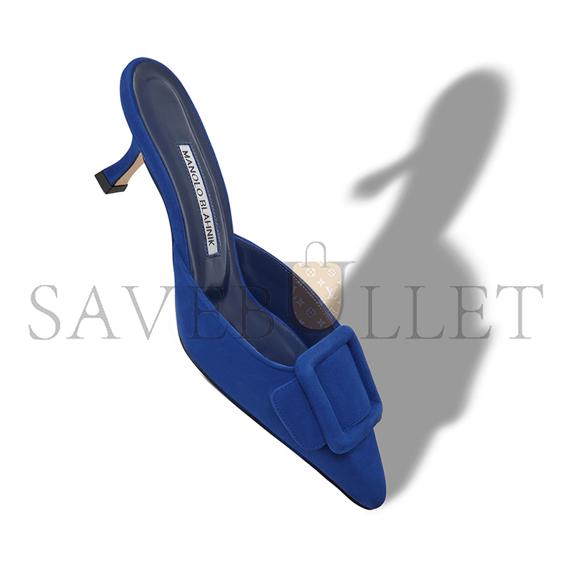 MANOLO BLAHNIK MAYSALE BLUE SUEDE BUCKLE DETAIL MULES 9XX-0246-0026 MANOLO BLAHNIK MAYSALE BLUE SUEDE BUCKLE DETAIL MULES 9XX-0246-0026