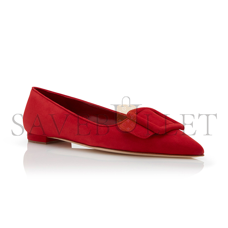 MANOLO BLAHNIK MAYSALEPUMPFLAT RED SUEDE BUCKLE DETAIL FLAT PUMPS 322-2402-0002 MANOLO BLAHNIK MAYSALEPUMPFLAT RED SUEDE BUCKLE DETAIL FLAT PUMPS 322-2402-0002
