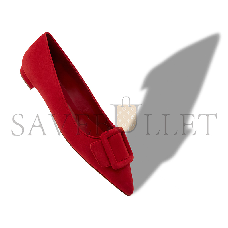 MANOLO BLAHNIK MAYSALEPUMPFLAT RED SUEDE BUCKLE DETAIL FLAT PUMPS 322-2402-0002 MANOLO BLAHNIK MAYSALEPUMPFLAT RED SUEDE BUCKLE DETAIL FLAT PUMPS 322-2402-0002