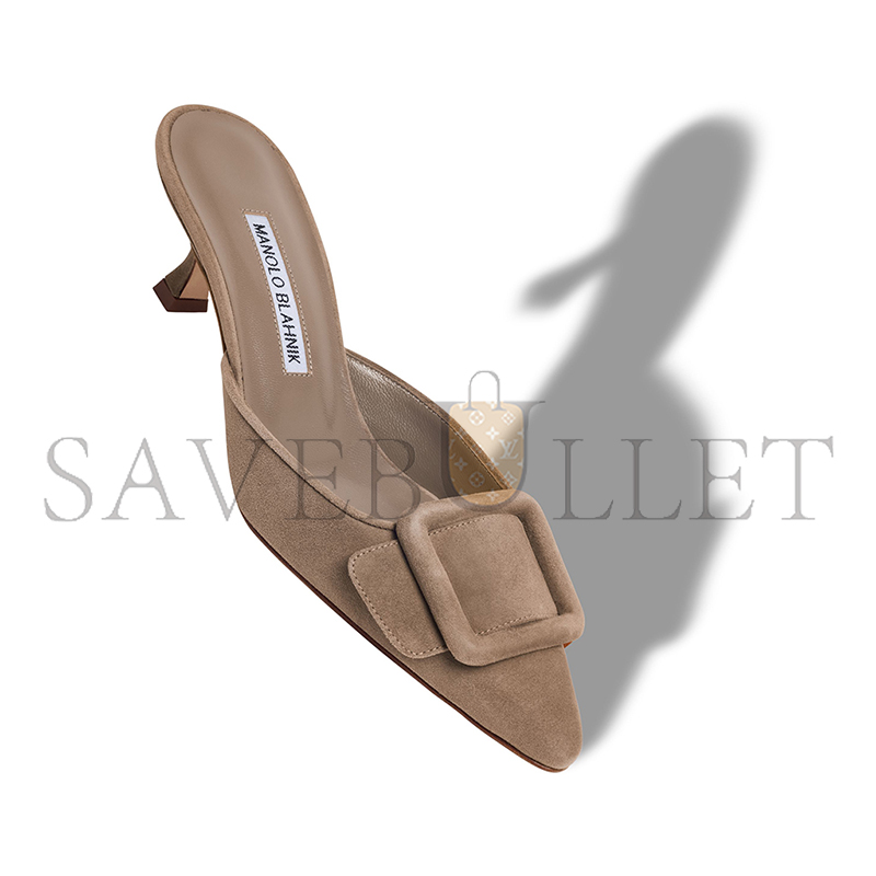 MANOLO BLAHNIK MAYSALE LIGHT BROWN SUEDE BUCKLE DETAIL MULES 9XX-0246-0079 MANOLO BLAHNIK MAYSALE LIGHT BROWN SUEDE BUCKLE DETAIL MULES 9XX-0246-0079