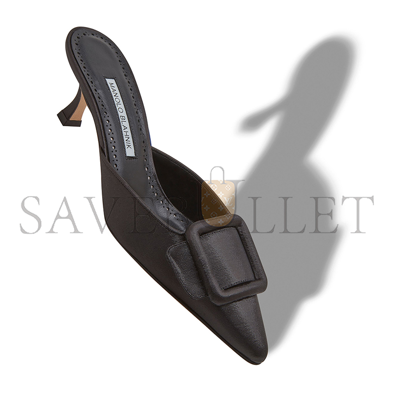 MANOLO BLAHNIK MAYSALE BLACK COTTON BUCKLE DETAIL MULES 125-2920-0002 MANOLO BLAHNIK MAYSALE BLACK COTTON BUCKLE DETAIL MULES 125-2920-0002