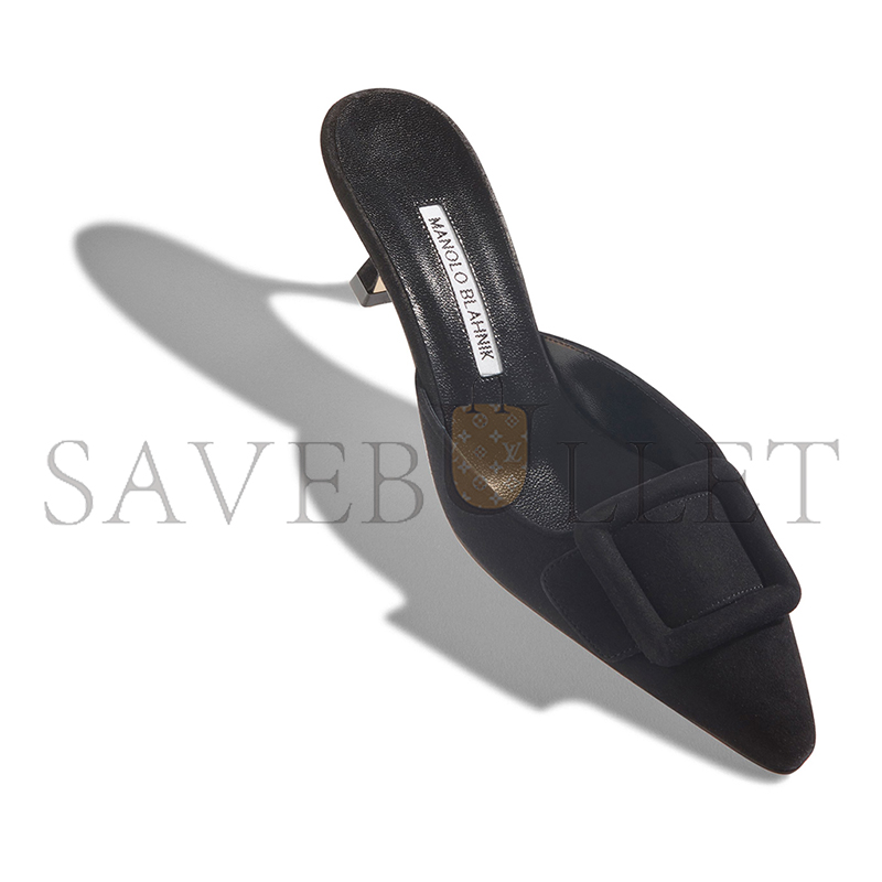 MANOLO BLAHNIK MAYSALE BLACK SUEDE KITTEN HEEL MULES 9XX-0246-0010 MANOLO BLAHNIK MAYSALE BLACK SUEDE KITTEN HEEL MULES 9XX-0246-0010