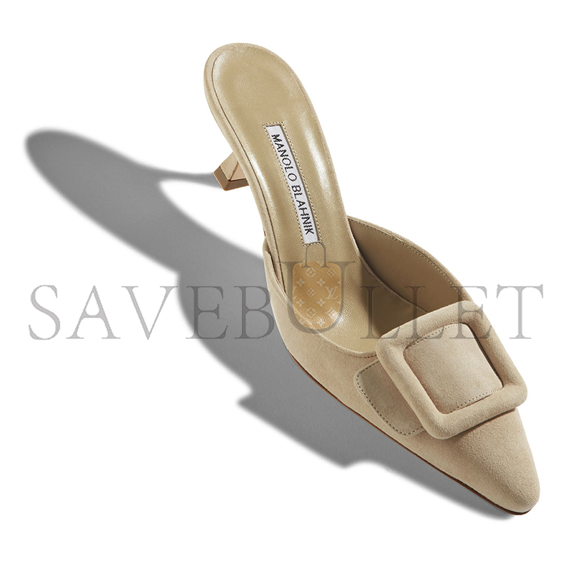 MANOLO BLAHNIK MAYSALE BEIGE SUEDE KITTEN HEEL MULES 9XX-0246-0009 MANOLO BLAHNIK MAYSALE BEIGE SUEDE KITTEN HEEL MULES 9XX-0246-0009