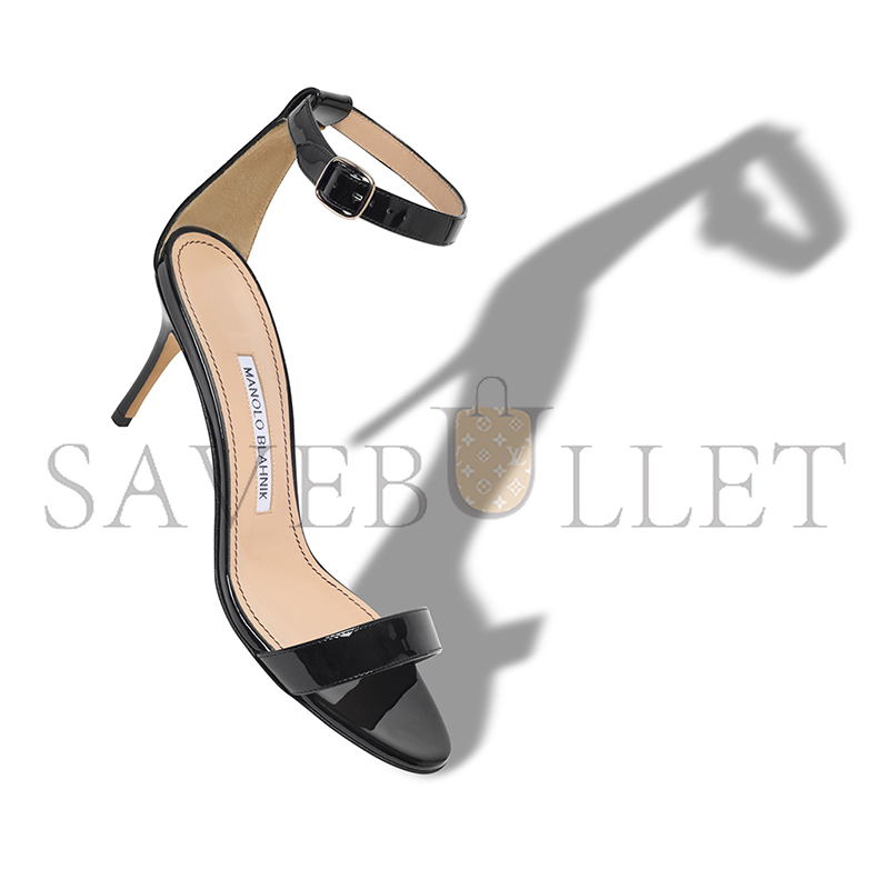 MANOLO BLAHNIK CHAOS BLACK PATENT LEATHER ANKLE STRAP SANDALS 9XX-0753-0012 MANOLO BLAHNIK CHAOS BLACK PATENT LEATHER ANKLE STRAP SANDALS 9XX-0753-0012