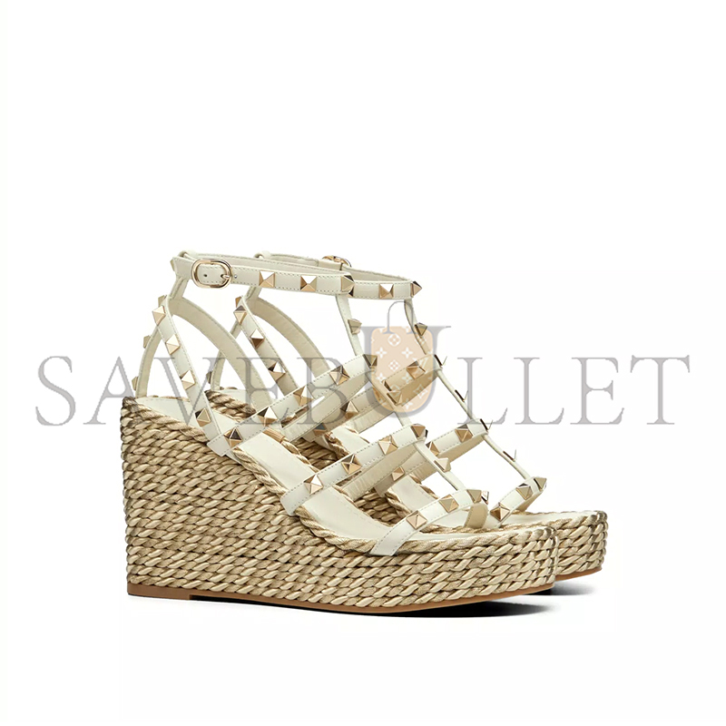 VALENTINO ROCKSTUD CALFSKIN WEDGE SANDAL WITH STRAPS 95MM 5W2S0F95EMP_I16 VALENTINO ROCKSTUD CALFSKIN WEDGE SANDAL WITH STRAPS 95MM 5W2S0F95EMP_I16