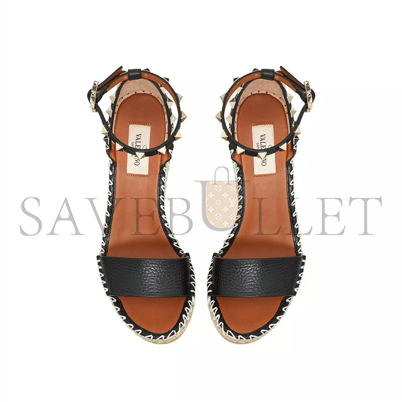 VALENTINO DOUBLE ROCKSTUD GRAINY CALFSKIN WEDGE SANDAL 105MM 5W2S0090VTO_N02 VALENTINO DOUBLE ROCKSTUD GRAINY CALFSKIN WEDGE SANDAL 105MM 5W2S0090VTO_N02