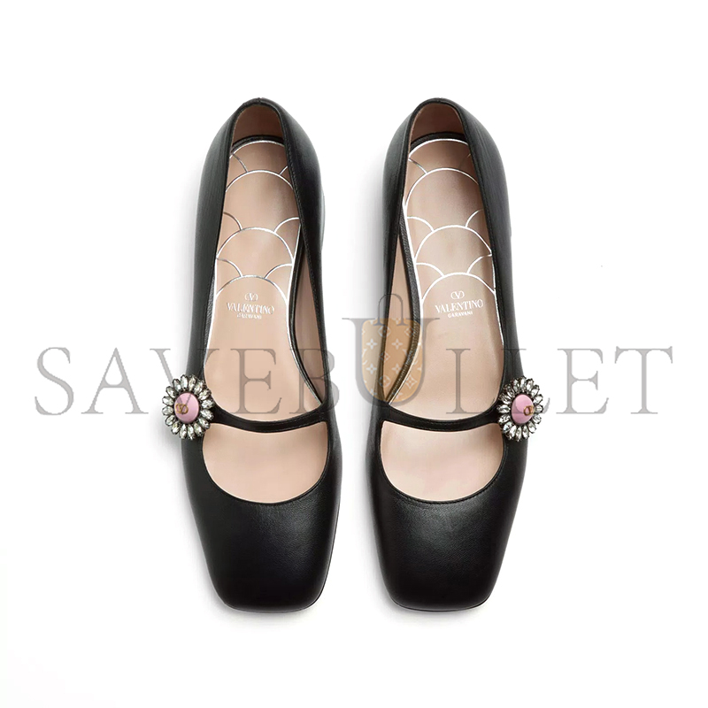 VALENTINO MARY-JANE PRESHOES BALLERINA IN KIDSKIN WITH JEWEL BUTTON 20MM 6W2S0LL7DHS_9TJ VALENTINO MARY-JANE PRESHOES BALLERINA IN KIDSKIN WITH JEWEL BUTTON 20MM 6W2S0LL7DHS_9TJ