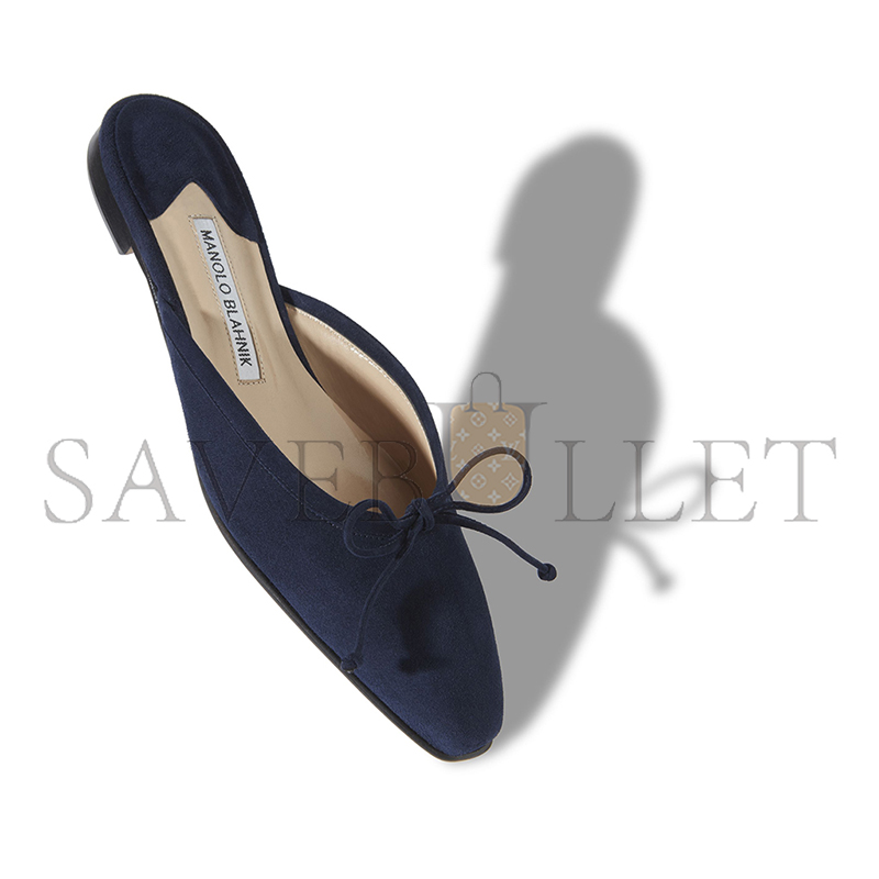 MANOLO BLAHNIK BALLERIMU NAVY BLUE SUEDE FLAT MULES 9XX-0657-0018 MANOLO BLAHNIK BALLERIMU NAVY BLUE SUEDE FLAT MULES 9XX-0657-0018