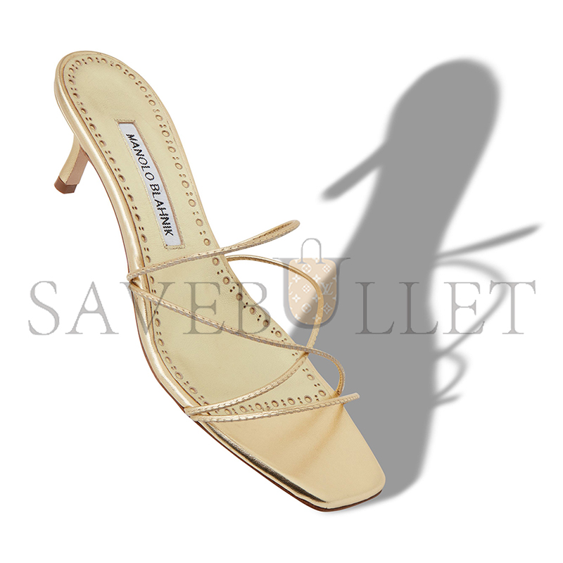 MANOLO BLAHNIK NINFEMU GOLD NAPPA LEATHER OPEN TOE MULES 224-1685-0001 MANOLO BLAHNIK NINFEMU GOLD NAPPA LEATHER OPEN TOE MULES 224-1685-0001