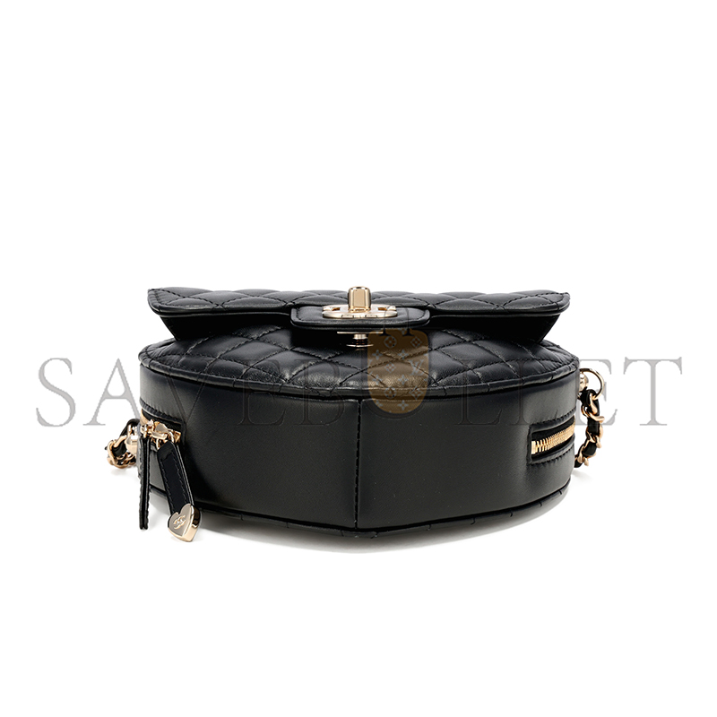 CHANEL BLACK QUILTED LAMBSKIN CC IN LOVE HEART BAG GOLD HARDWARE AS3191 (18*16.5x*6.5cm)