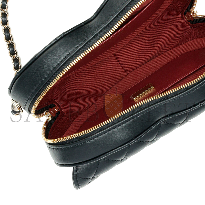 CHANEL BLACK QUILTED LAMBSKIN CC IN LOVE HEART BAG GOLD HARDWARE AS3191 (18*16.5x*6.5cm)