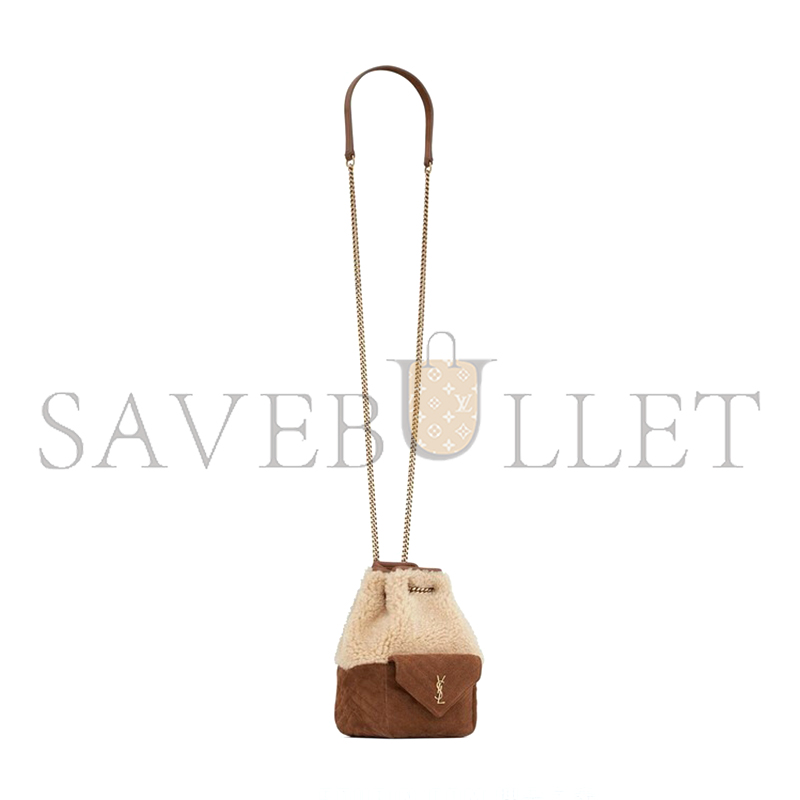 YSL JOE MINI SHEARLING & SUEDE BUCKET BAG 70163129XA79587 (19*13*13cm)