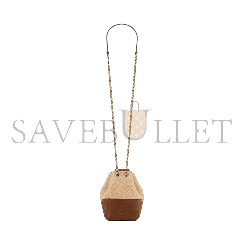 YSL JOE MINI SHEARLING & SUEDE BUCKET BAG 70163129XA79587 (19*13*13cm)