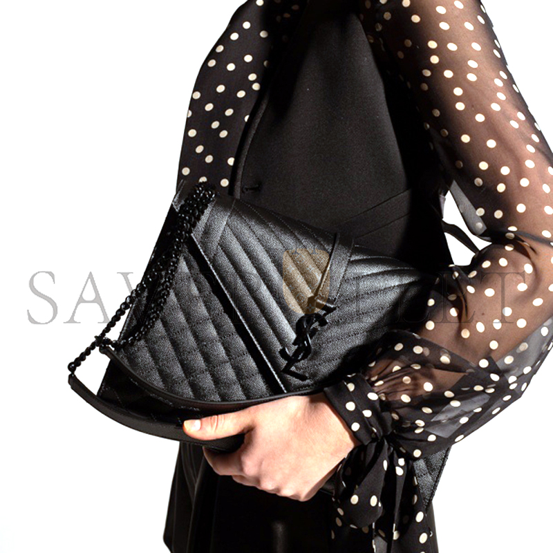 YSL BLACK ENVELOPE SHOULDER BAG 600166BOW981000 (31*22*7.5cm)