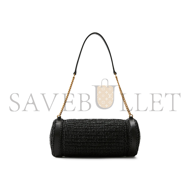 YSL CASSANDRE SMALL CYLINDRIC BAG IN RAFFIA AND VEGETABLE-TANNED LEATHER 1164570 (30*12*10cm)