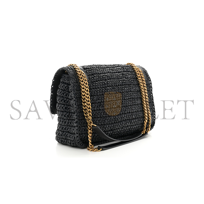 YSL NIKI RAFFIA SHOULDER BAG IN BLACK 1550433 (21*16*7.5cm)