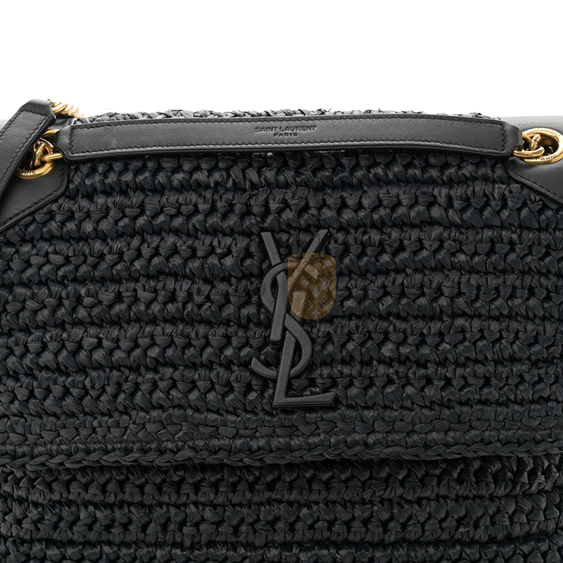 YSL NIKI RAFFIA SHOULDER BAG IN BLACK 1550433 (21*16*7.5cm)