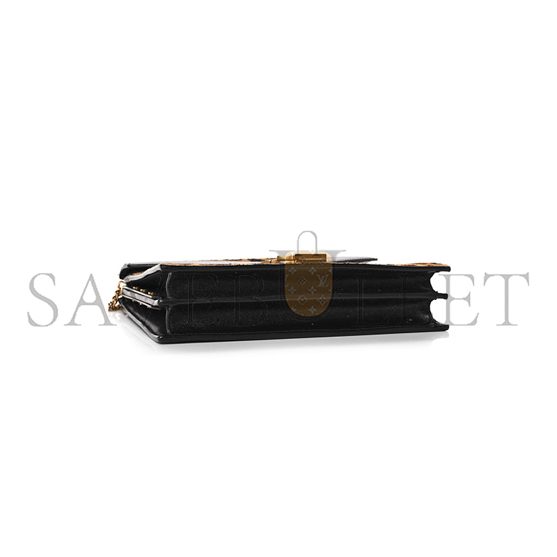 YSL CASSANDRA LEOPARD PRINT MONOGRAM CLASP BAG BLACK 1166300 (22*16.5*5.5cm)