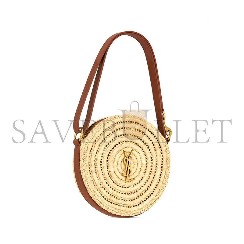 YSL RAFFIA AND LEATHER ROUND BAG NATURAL AND BRICK 744292GAADQ (21*21*4cm)