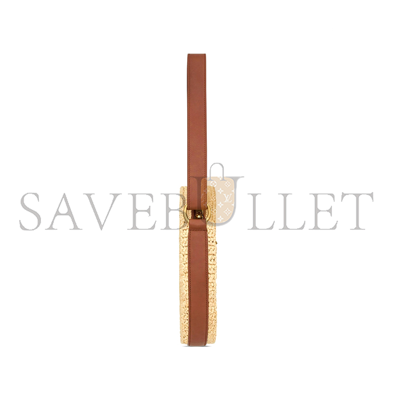 YSL RAFFIA AND LEATHER ROUND BAG NATURAL AND BRICK 744292GAADQ (21*21*4cm)