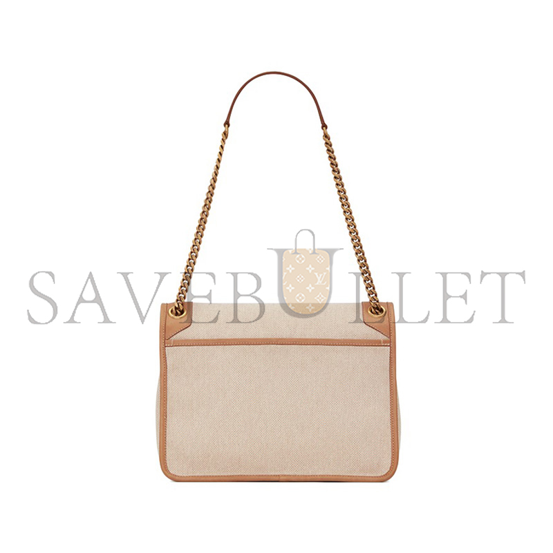 YSL NIKI MEDIUM CHAIN BAG IN CANVAS WITH SMOOTH LEATHER 498894633151 (28*20*8.5cm)