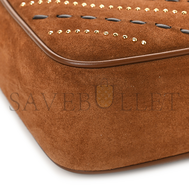 YSL LOU CAMERA BAG IN SUEDE STUDDED WOVEN 61254411ZWW2639 (23*16*6cm)