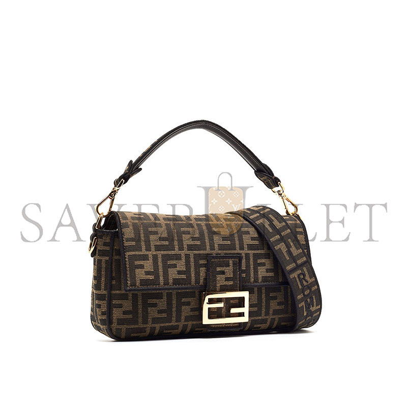 FENDI TOBACCO ZUCCA JACQUARD CANVAS MEDIUM BAGUETTE BAG (27*15*6cm) 
