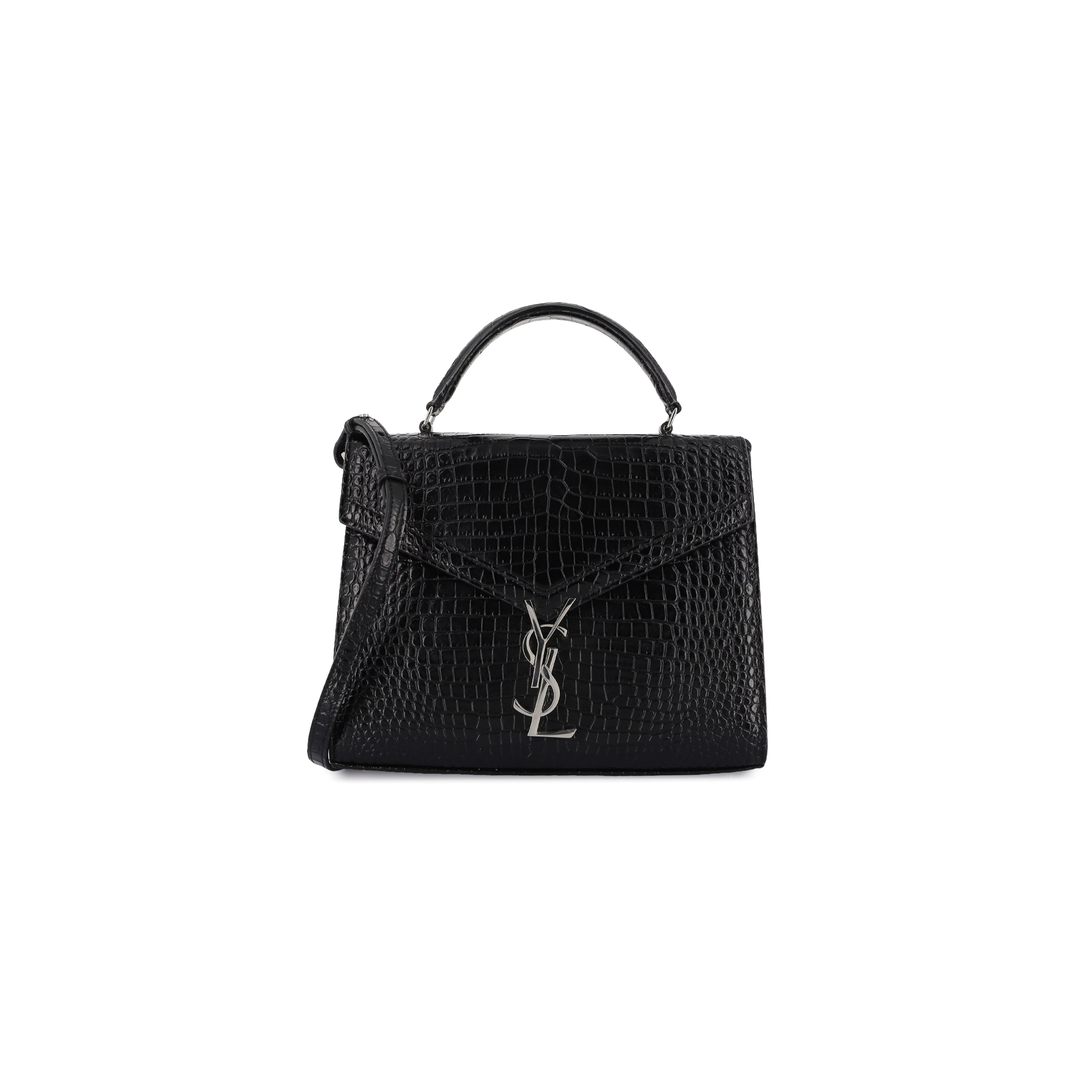 YSL CASSANDRA MEDIUM TOP HANDLE BAG IN CROCODILE-EMBOSSED SHINY LEATHER 578000546632 (24.5*20*11.5cm)