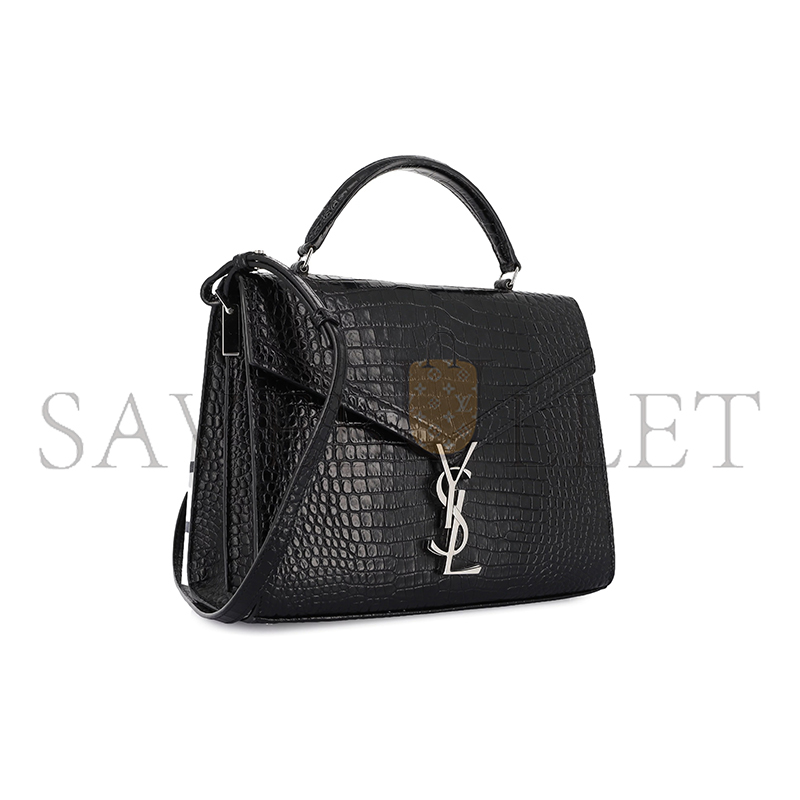 YSL CASSANDRA MEDIUM TOP HANDLE BAG IN CROCODILE-EMBOSSED SHINY LEATHER 578000546632 (24.5*20*11.5cm)