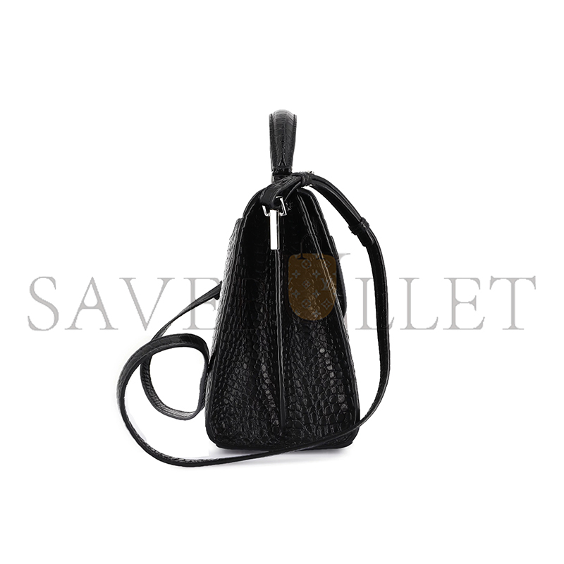 YSL CASSANDRA MEDIUM TOP HANDLE BAG IN CROCODILE-EMBOSSED SHINY LEATHER 578000546632 (24.5*20*11.5cm)