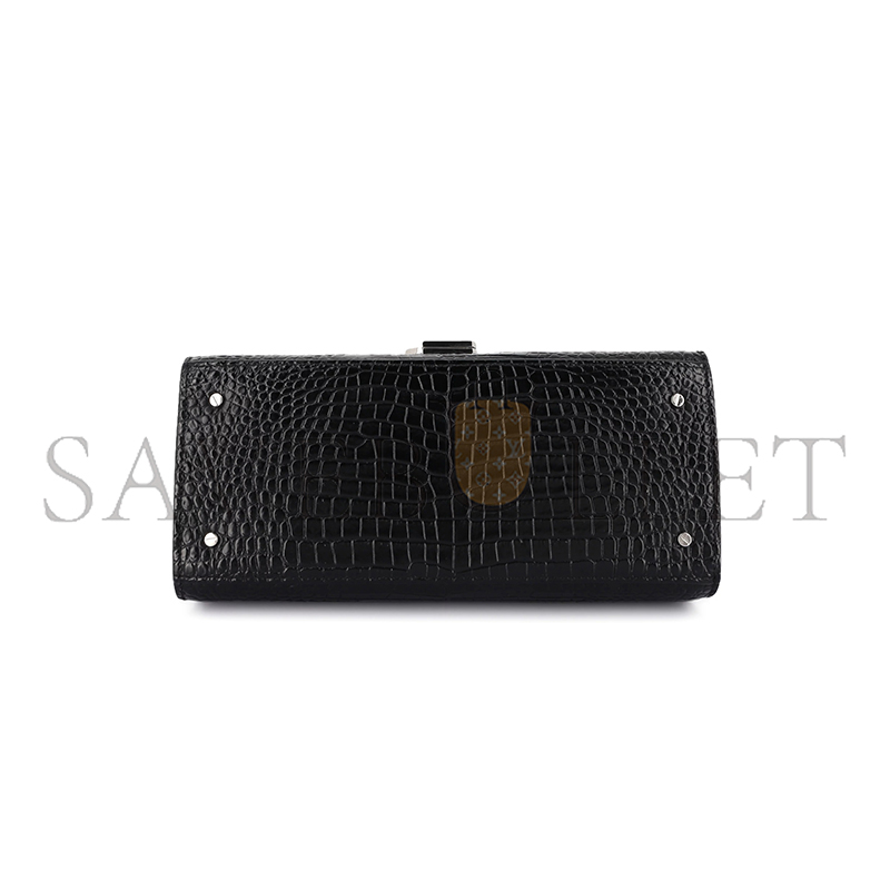 YSL CASSANDRA MEDIUM TOP HANDLE BAG IN CROCODILE-EMBOSSED SHINY LEATHER 578000546632 (24.5*20*11.5cm)