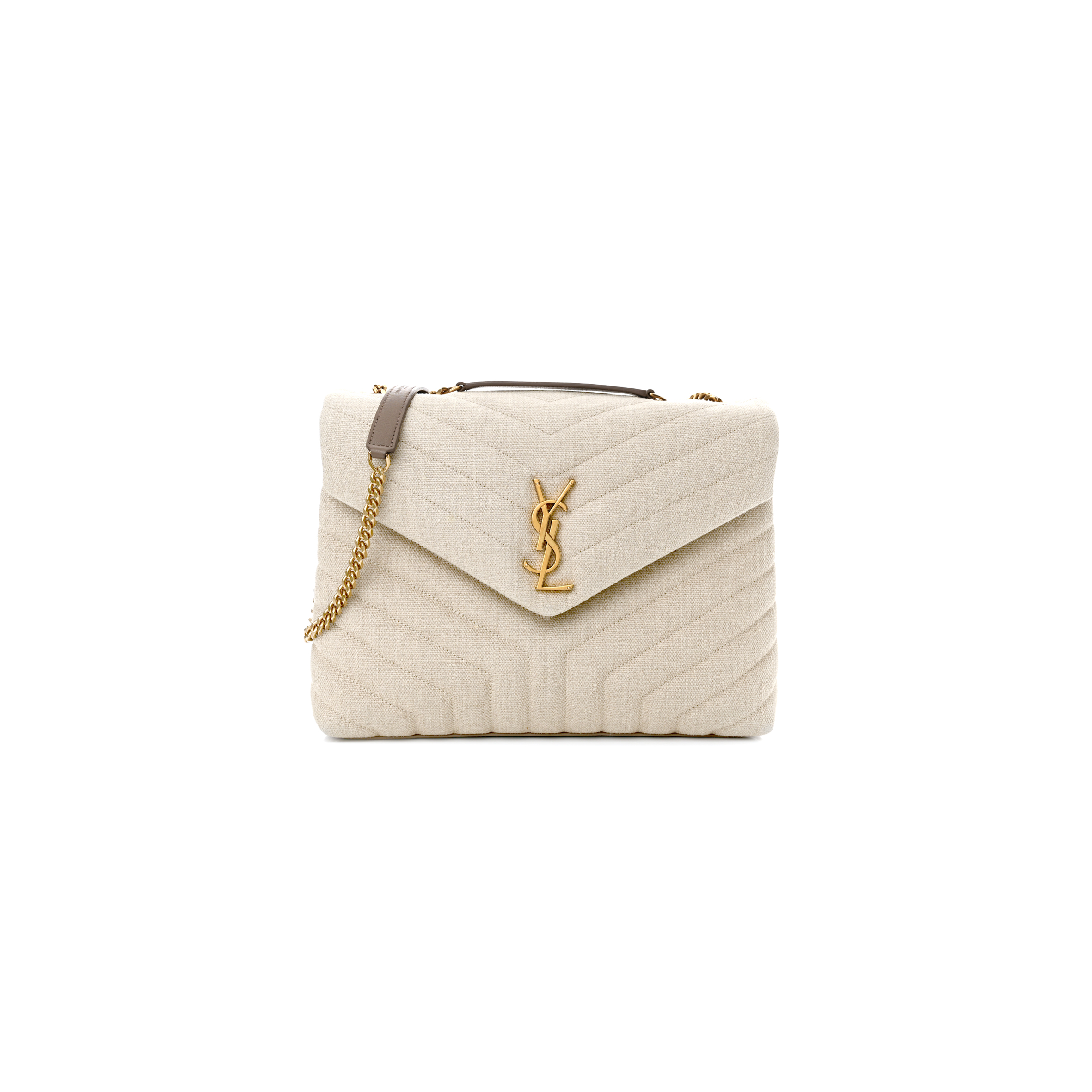 YSL LOULOU MEDIUM CHAIN BAG IN LINEN 4872161571476 (32*22*12cm)