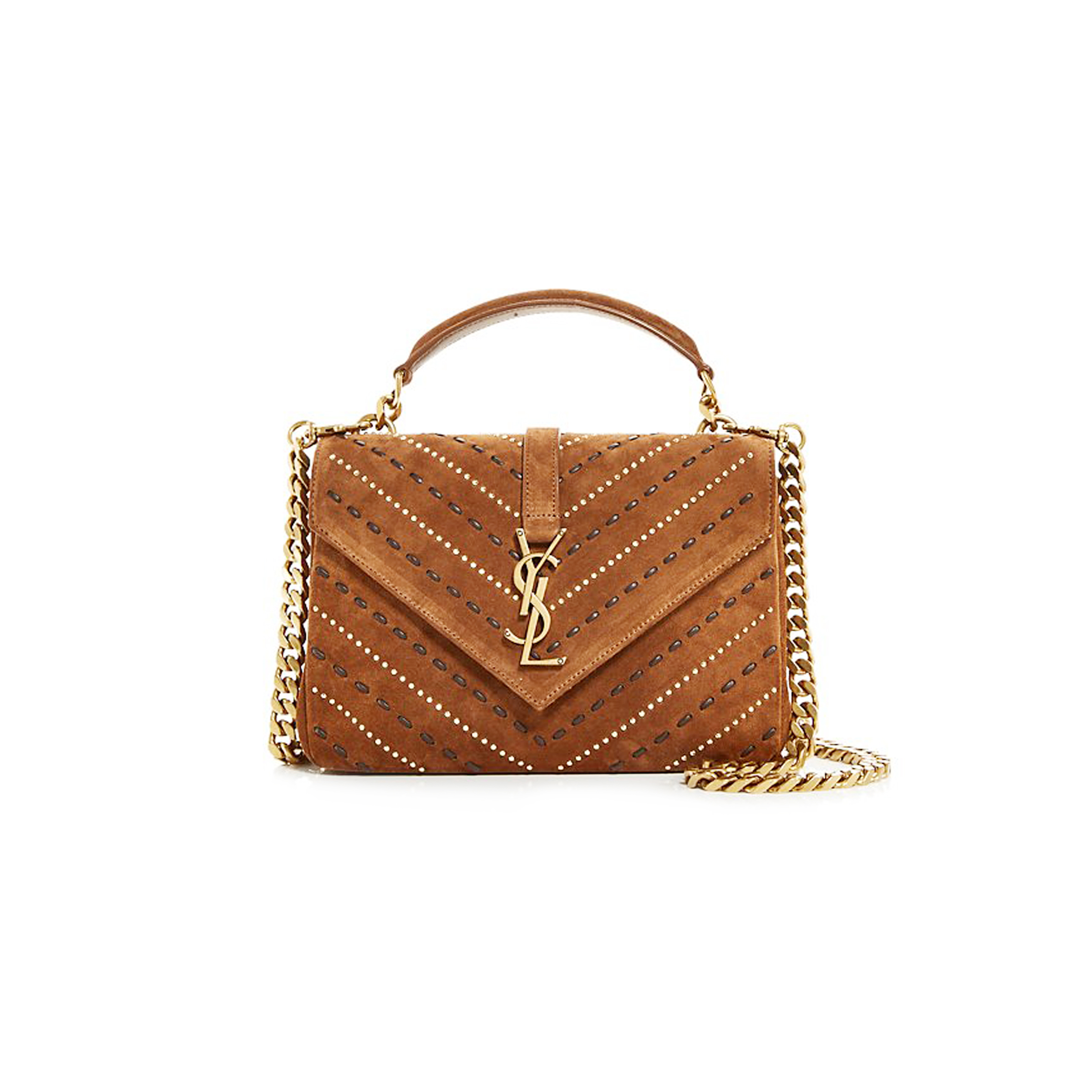 YSL MATELASSE CHEVRON STUDDED MEDIUM COLLEGE BAG IN SUEDE 392737400526 (24*17*6cm)