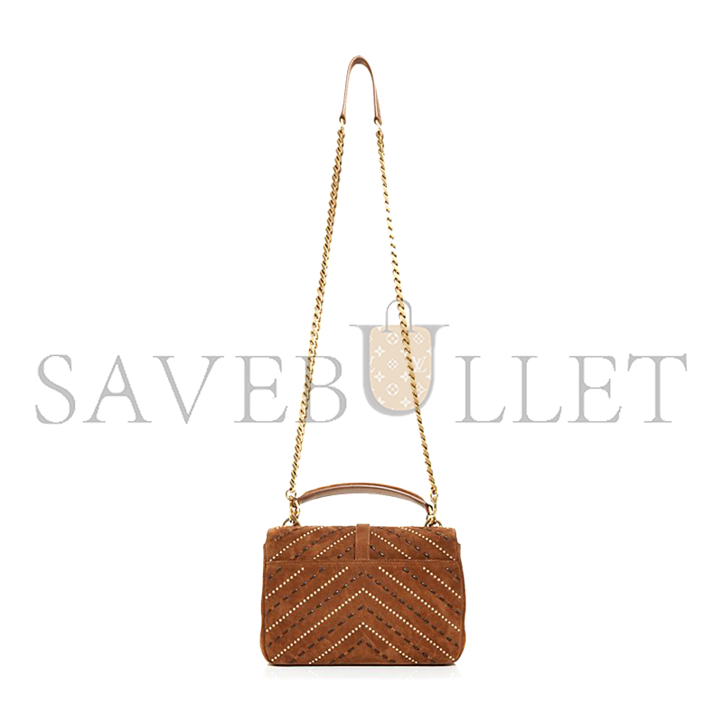 YSL MATELASSE CHEVRON STUDDED MEDIUM COLLEGE BAG IN SUEDE 392737400526 (24*17*6cm)