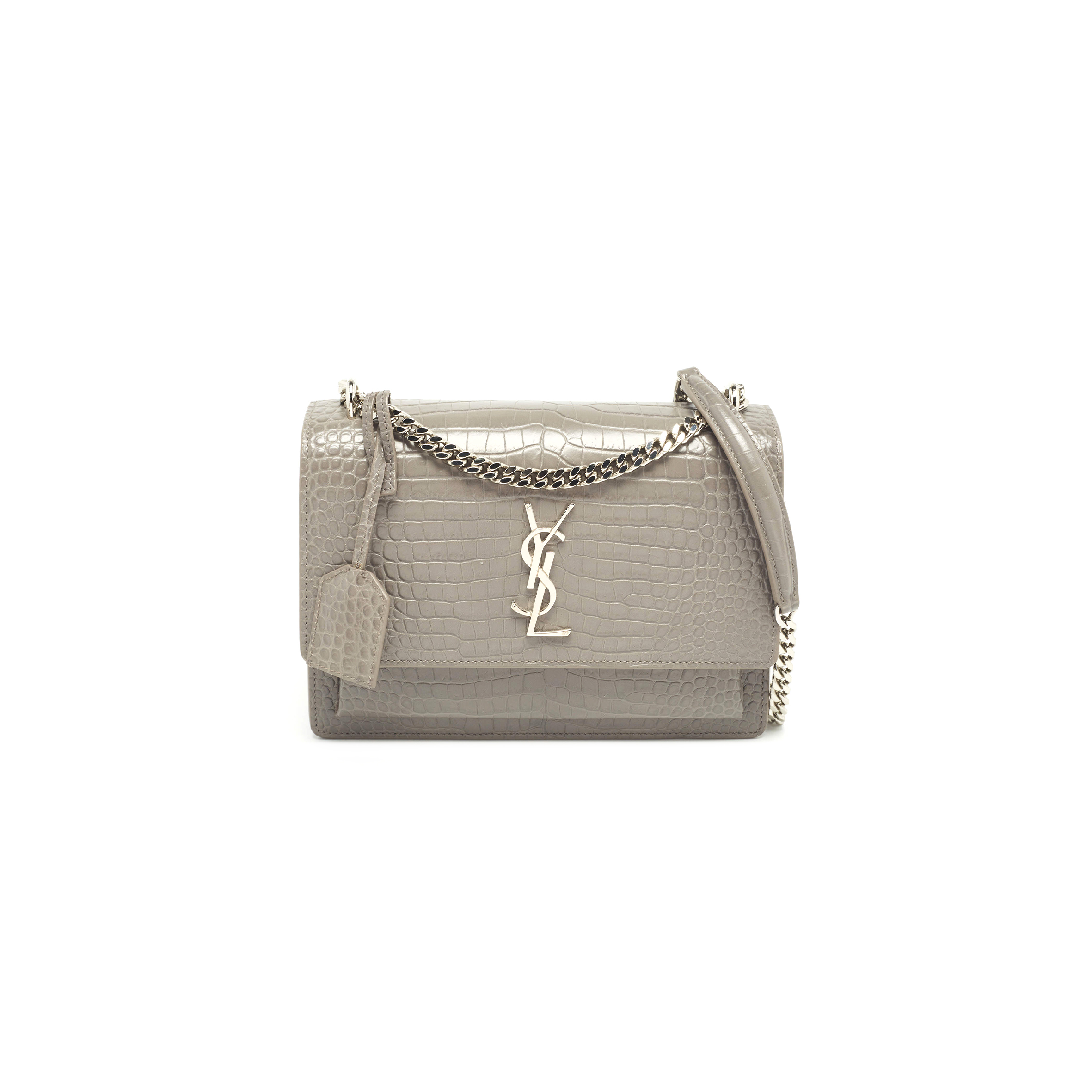 YSL SUNSET MEDIUM CHAIN BAG IN CROCODILE-EMBOSSED SHINY LEATHER 442906DND0E1424 (22*16*6.5cm)