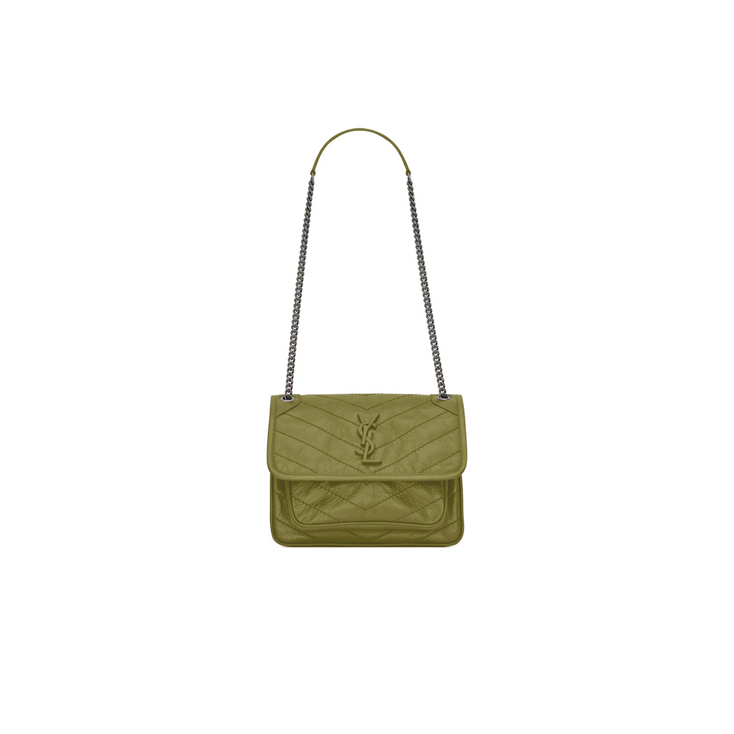 YSL NIKI BABY CHAIN BAG IN CRINKLED VINTAGE LEATHER 498892600879 (21*16*7.5cm)