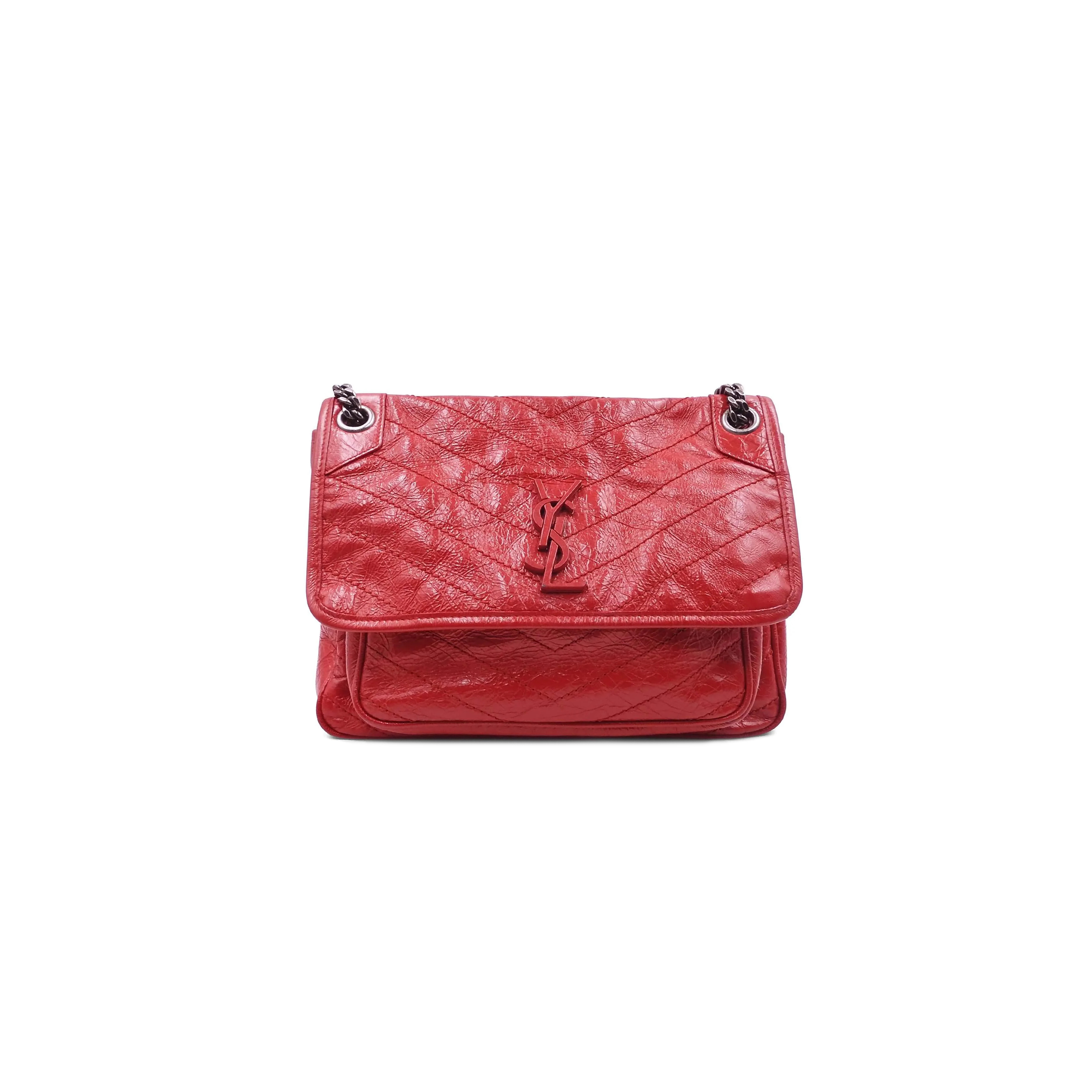 YSL NIKI MEDIUM CHAIN BAG IN CRINKLED VINTAGE LEATHER 4988940EN046805 (28*20*8.5cm)