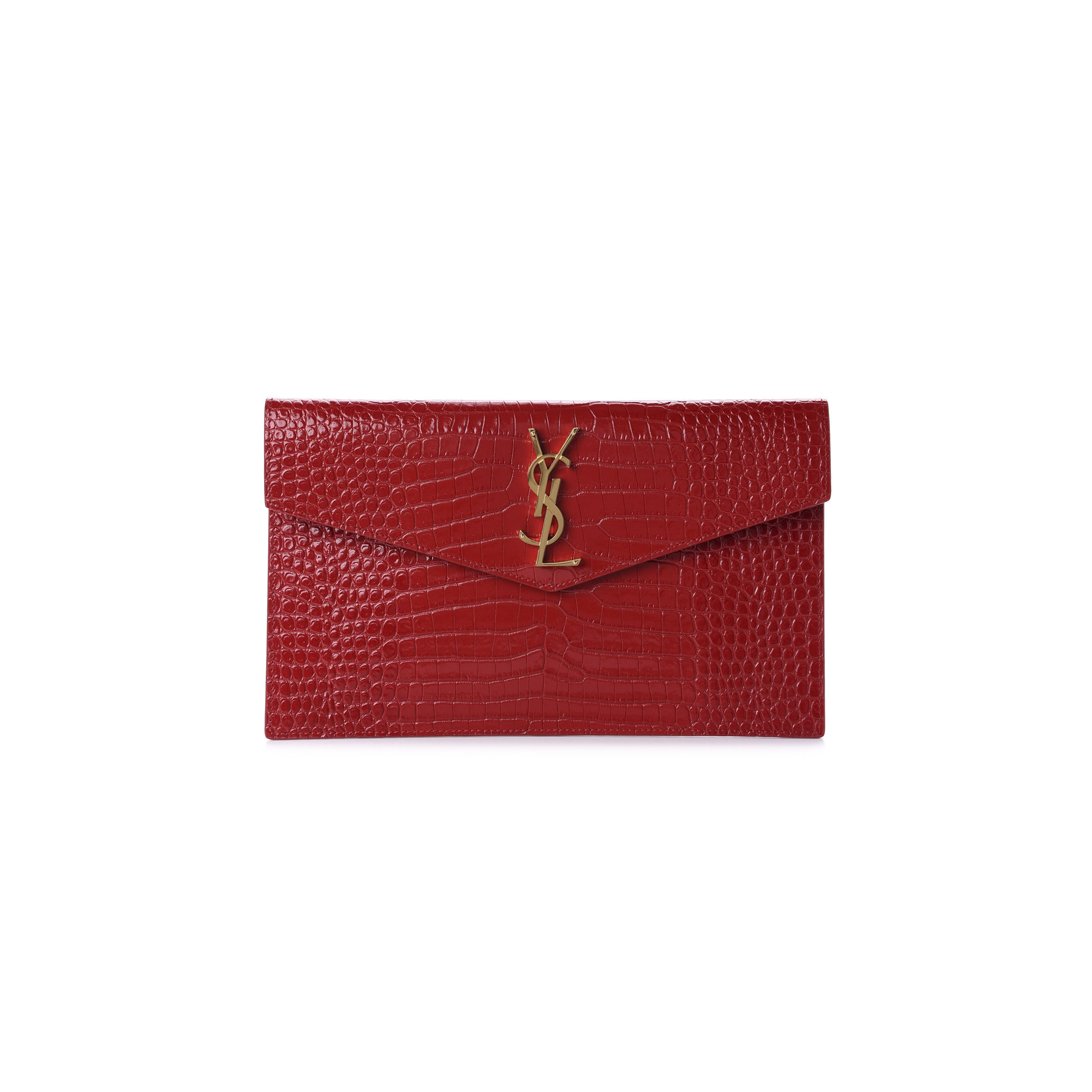 YSL UPTOWN POUCH IN CROCODILE-EMBOSSED SHINY LEATHER 565739607072 (27*16*2cm)