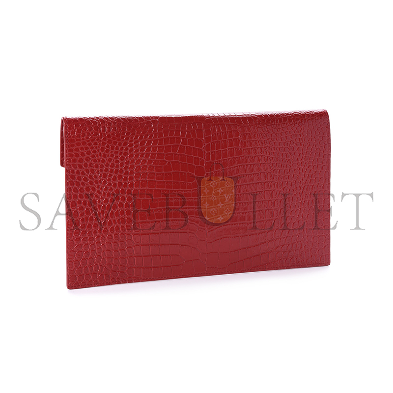 YSL UPTOWN POUCH IN CROCODILE-EMBOSSED SHINY LEATHER 565739607072 (27*16*2cm)