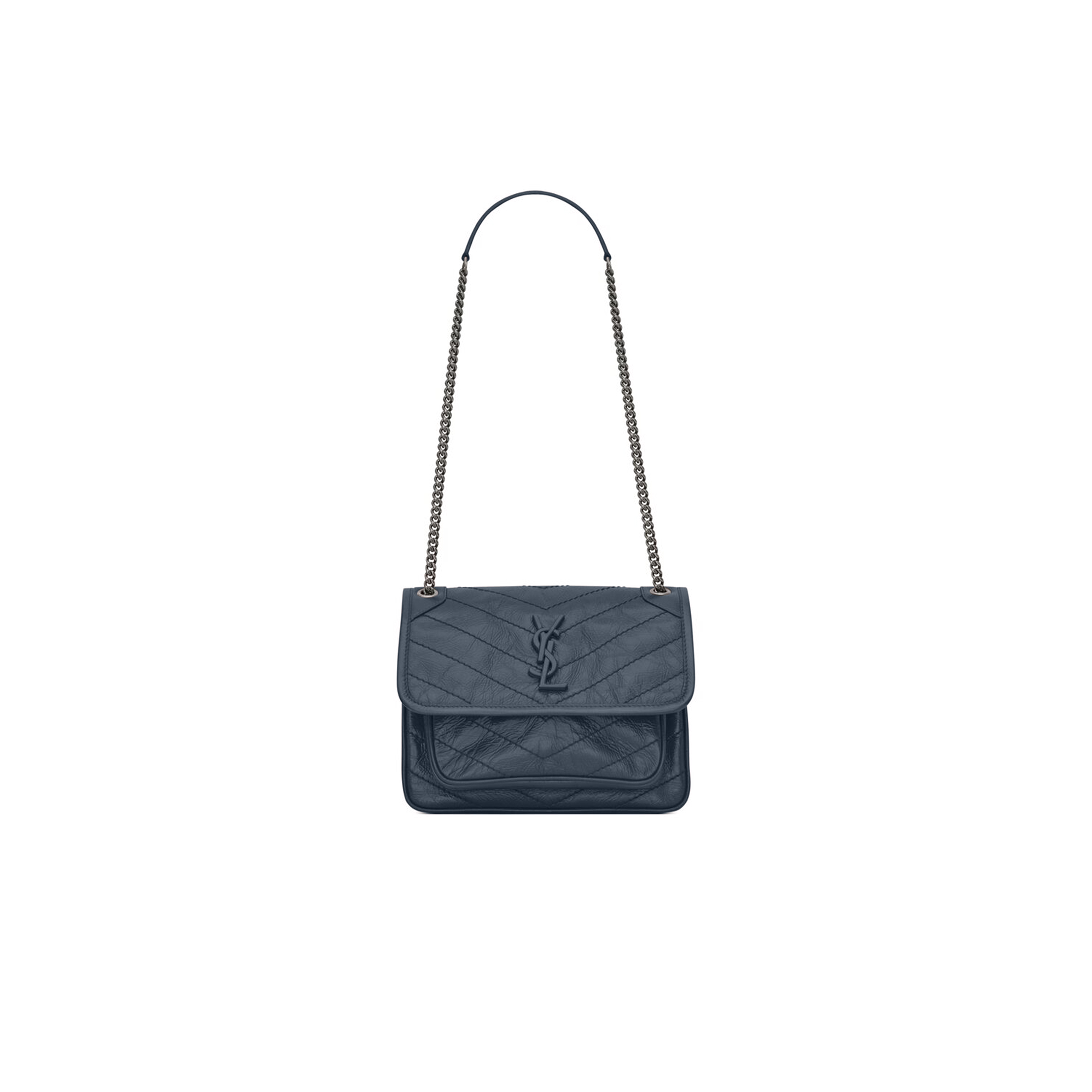 YSL NIKI BABY CHAIN BAG IN CRINKLED VINTAGE LEATHER 498892447510 (21*16*7.5cm)
