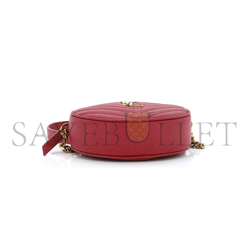 YSL VINYLE ROUND CAMERA BAG IN CHEVRON-QUILTED GRAIN DE POUDRE EMBOSSED LEATHER 6104361GF076008 (17*17*5.5cm)