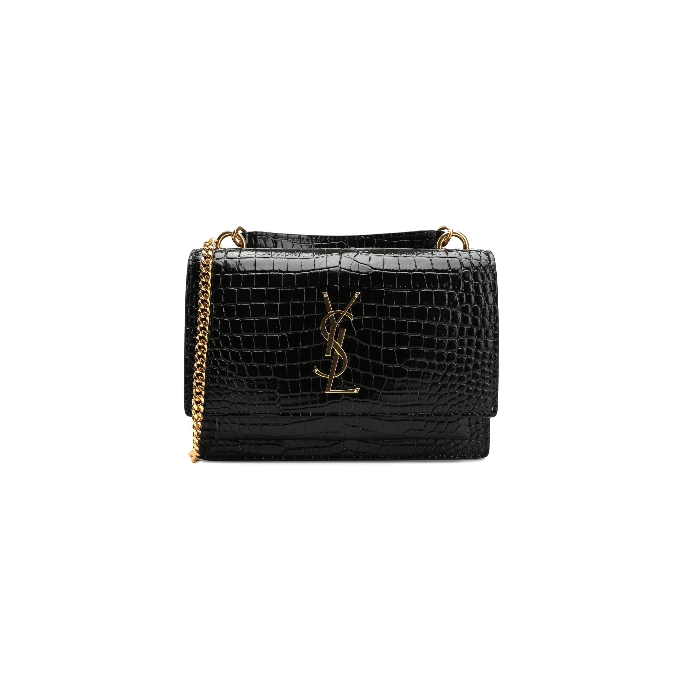 YSL SUNSET CHAIN WALLET IN CROCODILE-EMBOSSED SHINY LEATHER 533026DND1J1000 (19*14*5.5cm)