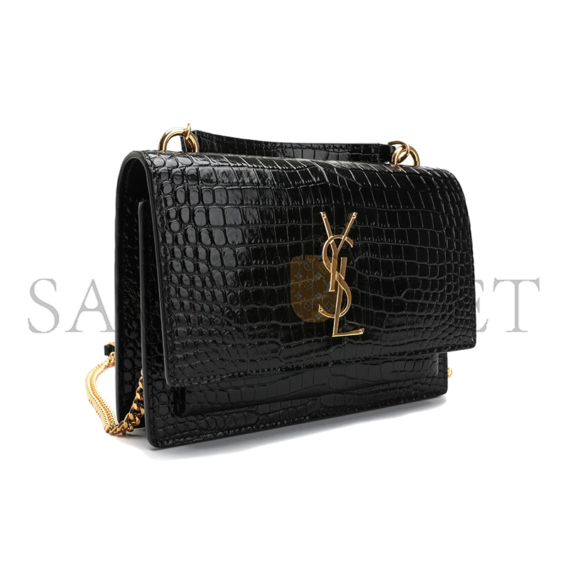 YSL SUNSET CHAIN WALLET IN CROCODILE-EMBOSSED SHINY LEATHER 533026DND1J1000 (19*14*5.5cm)