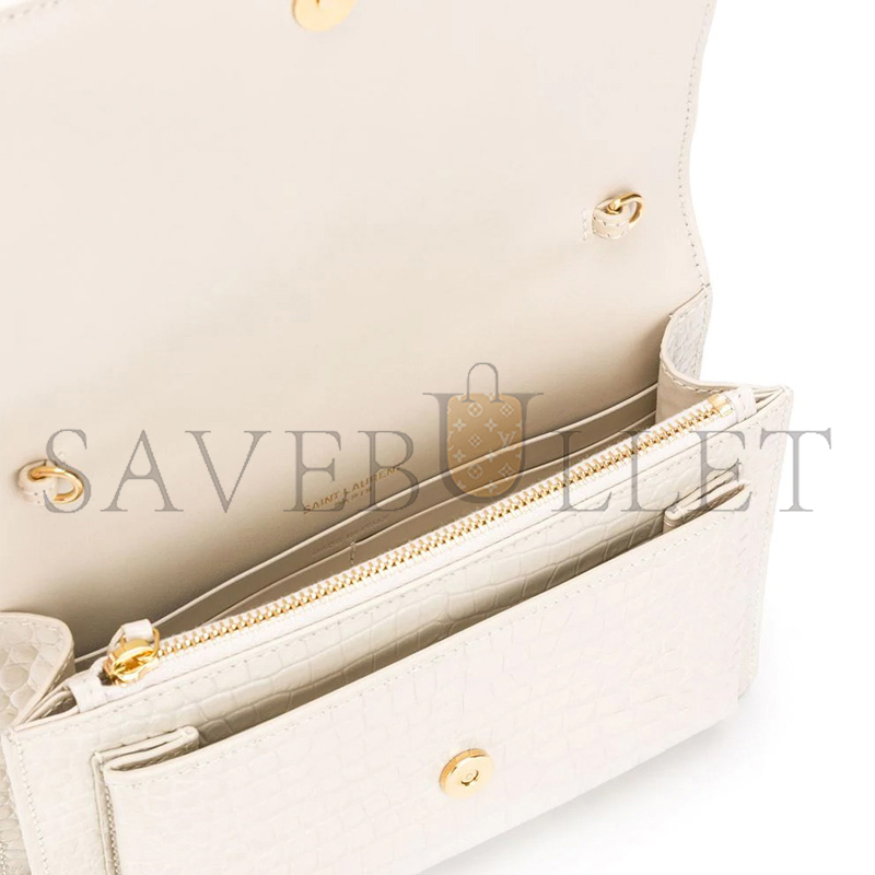 YSL SUNSET CHAIN WALLET IN CROCODILE-EMBOSSED SHINY LEATHER 533026DND1J9207 (19*14*5.5cm)