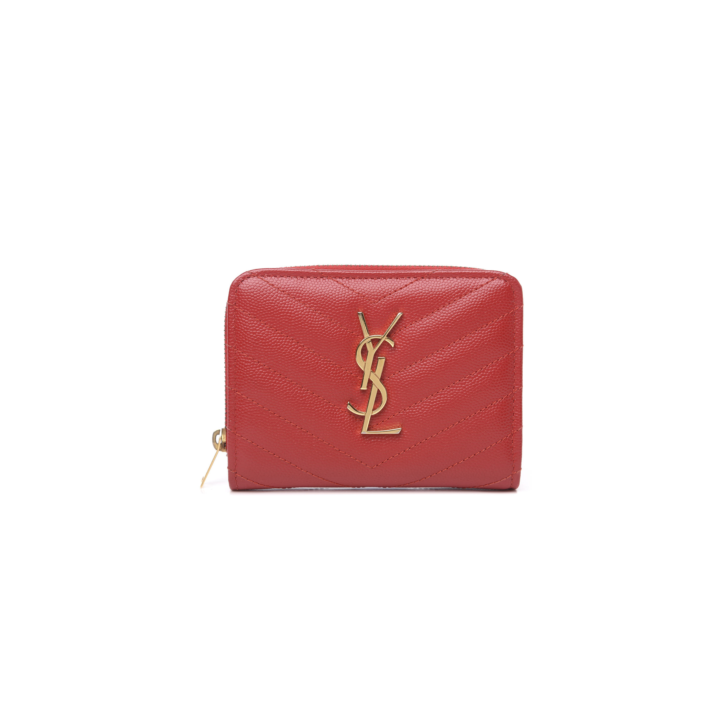 YSL CASSANDRE MATELASSÉ COMPACT ZIP AROUND WALLET IN GRAIN DE POUDRE LEATHER 403723BOW016422 (12*10*3cm)