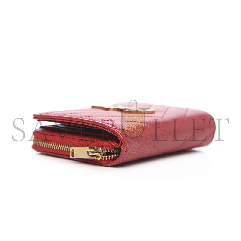 YSL CASSANDRE MATELASSÉ COMPACT ZIP AROUND WALLET IN GRAIN DE POUDRE LEATHER 403723BOW016422 (12*10*3cm)
