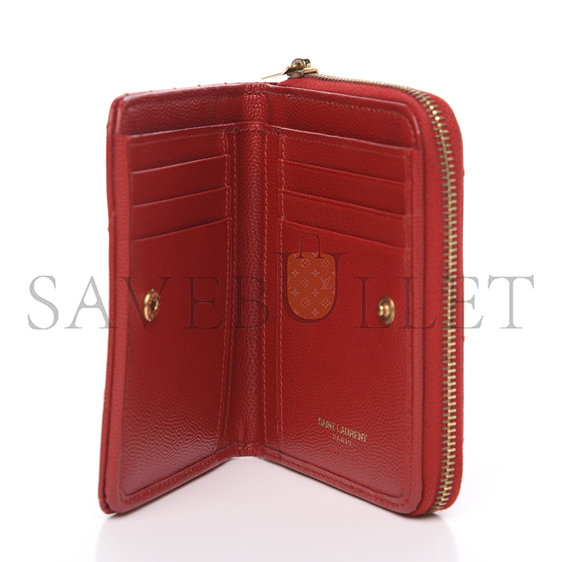 YSL CASSANDRE MATELASSÉ COMPACT ZIP AROUND WALLET IN GRAIN DE POUDRE LEATHER 403723BOW016422 (12*10*3cm)