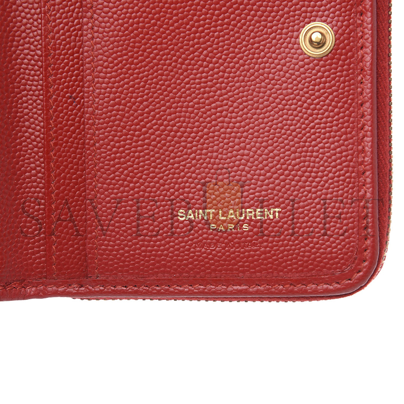 YSL CASSANDRE MATELASSÉ COMPACT ZIP AROUND WALLET IN GRAIN DE POUDRE LEATHER 403723BOW016422 (12*10*3cm)