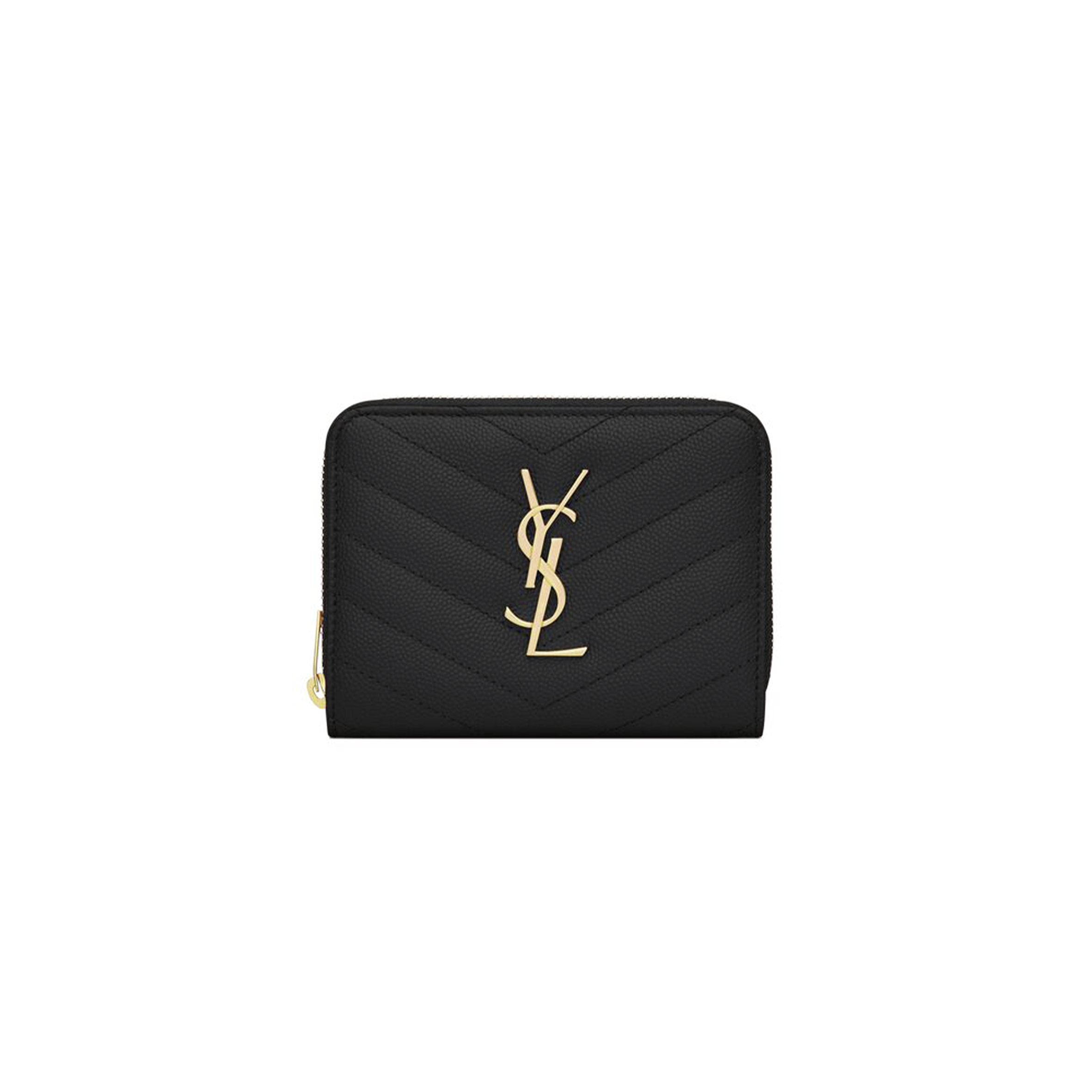 YSL CASSANDRE MATELASSÉ COMPACT ZIP AROUND WALLET IN GRAIN DE POUDRE LEATHER 668288BOW011000 (12*10*3cm)